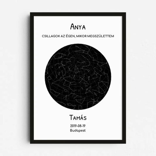 Anya "Csillagok az égen, mikor megszülettem" csillagtérkép falikép - Egy gyerek
