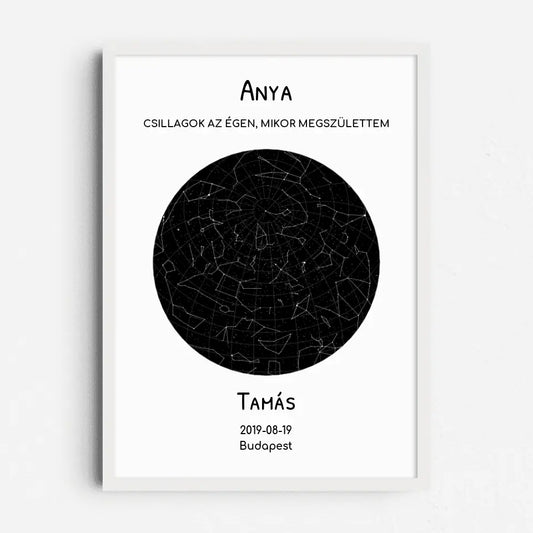 Anya "Csillagok az égen, mikor megszülettem" csillagtérkép falikép - Egy gyerek