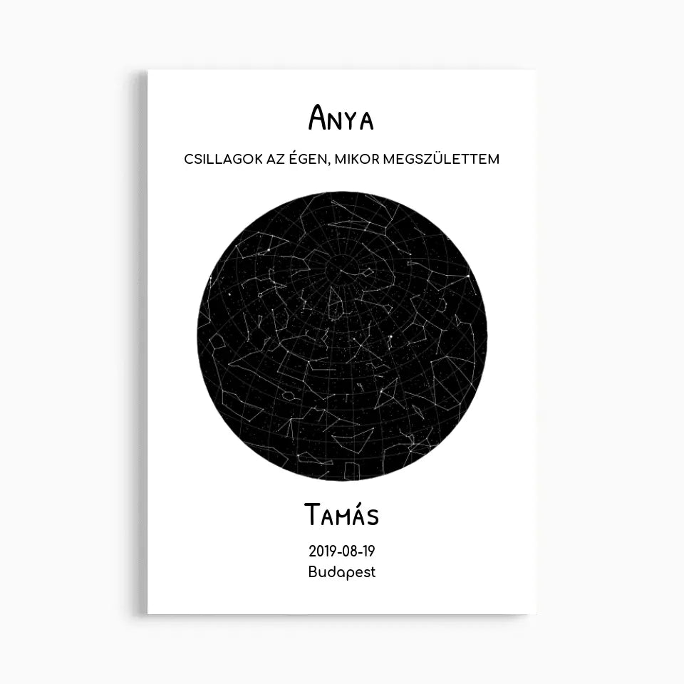 Anya "Csillagok az égen, mikor megszülettem" csillagtérkép falikép - Egy gyerek