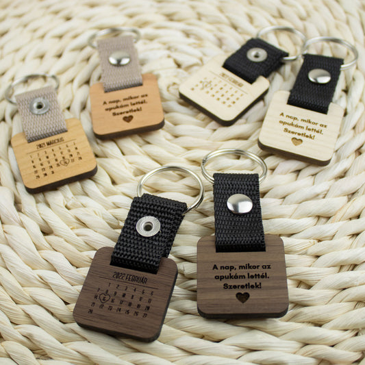 "A nap, mikor az apukám lettél." dátumos kulcstartó