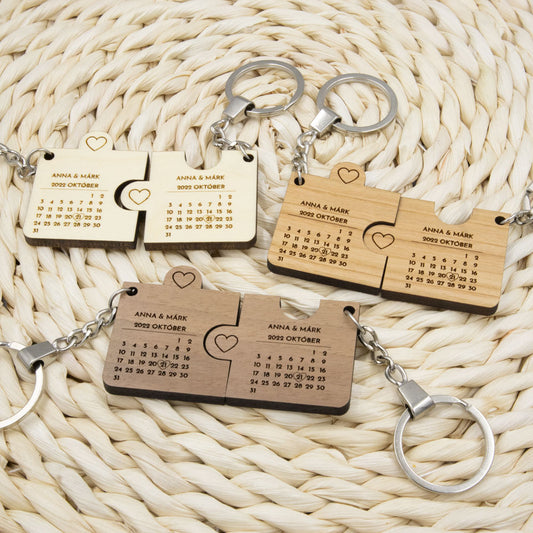 Egyedi dátumos puzzle páros kulcstartó